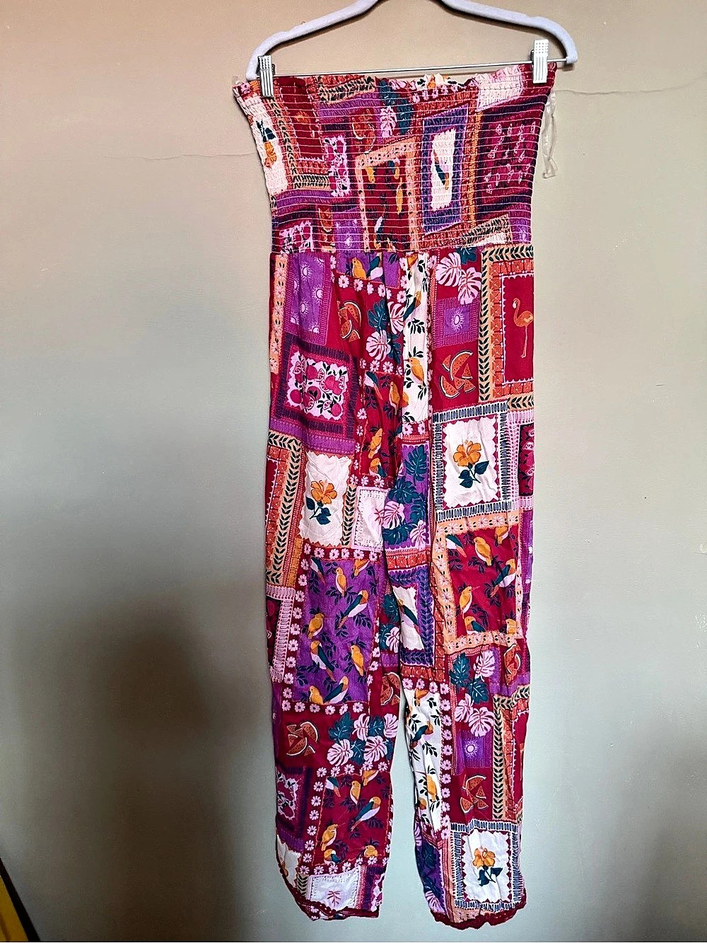 NWT Angie Boho Strapless Smocked Wrap-Leg Jumpsuit – Size L
